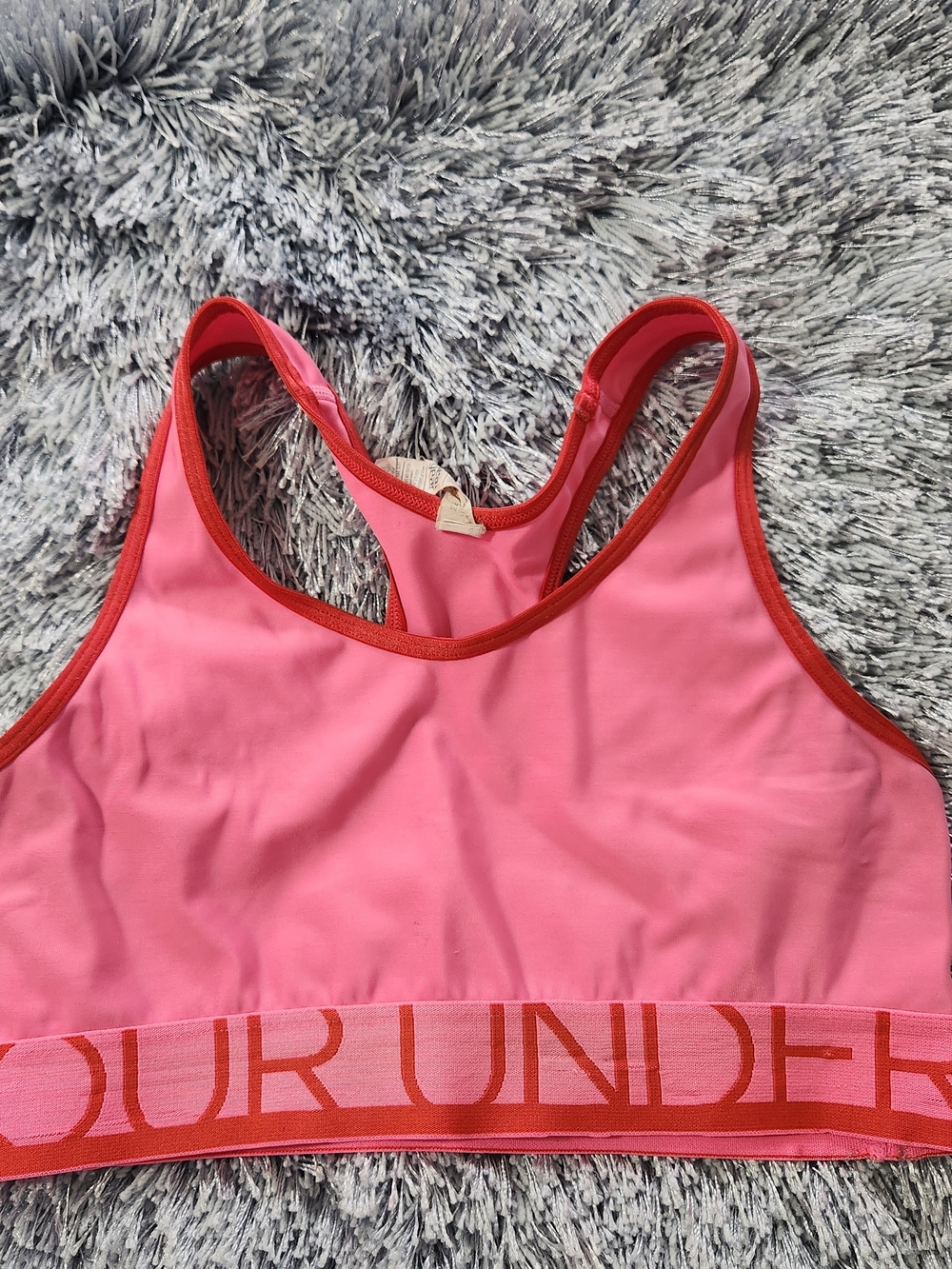 Under Armour Pink and Red Racerback Logo Sports Bra